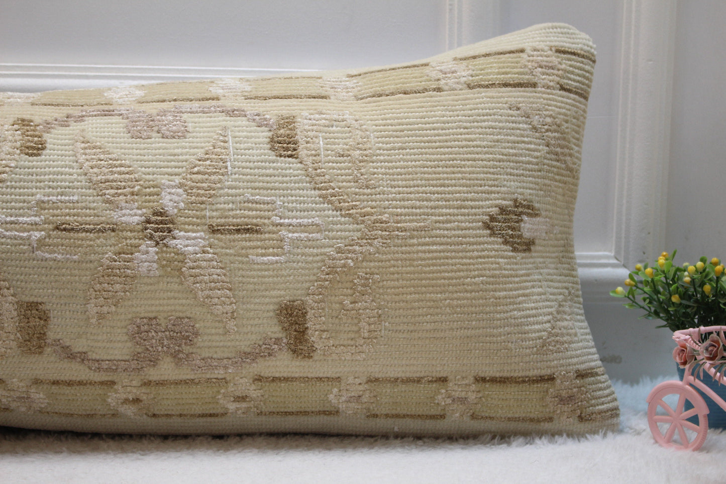 Floral Kilim Lumbar Pillow Cover: Handmade Upcycled Rug, 12x36 inch