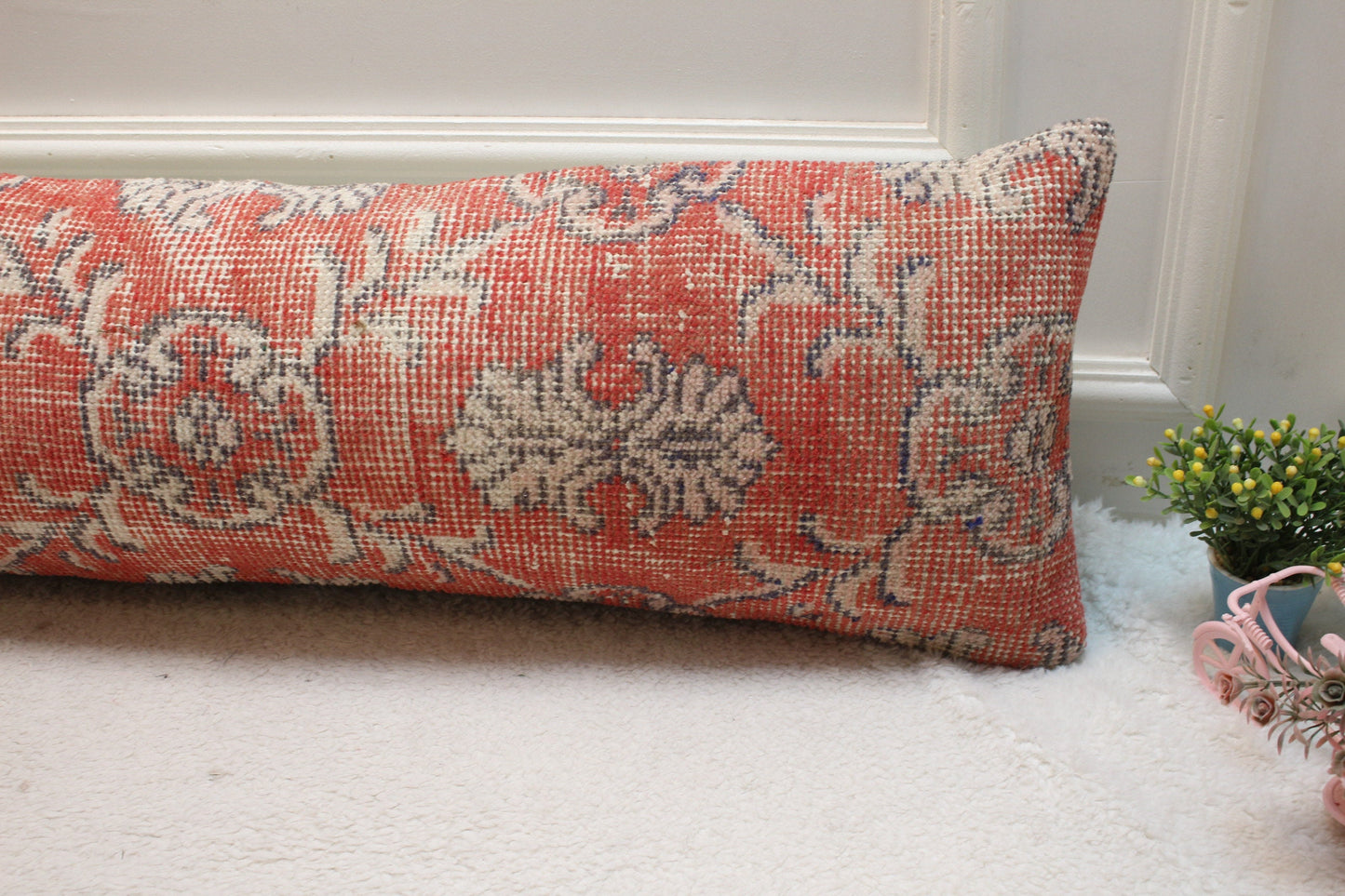 Red Turkish Rug Pillow Cover: Vintage Kilim Lumbar Pillow, 12x36 inch