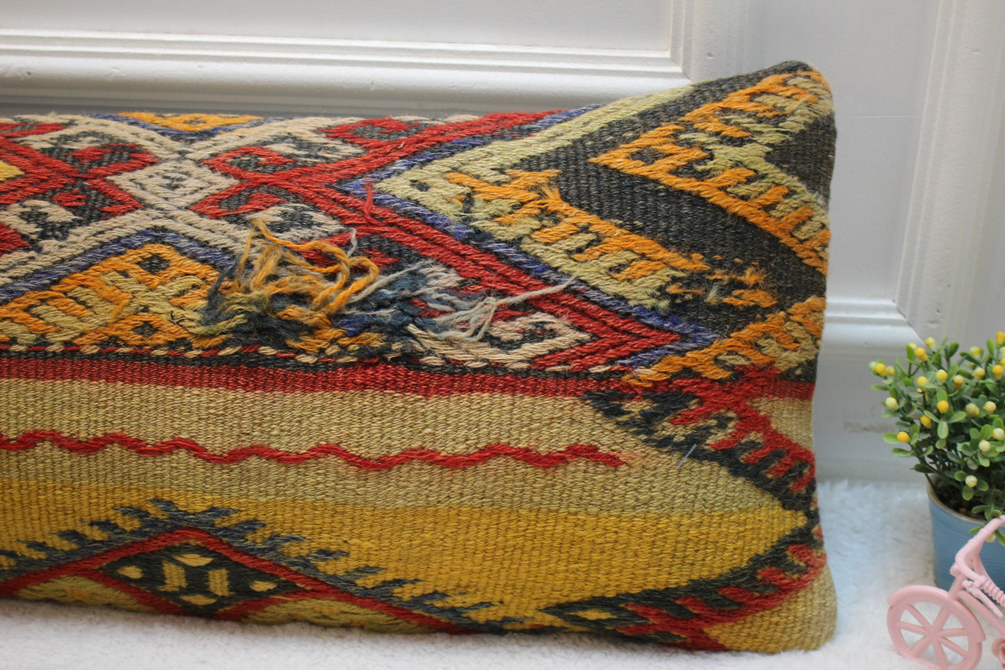 Handmade Kilim Pillow Cover: Boho Rug Pillow, 12x36 inch