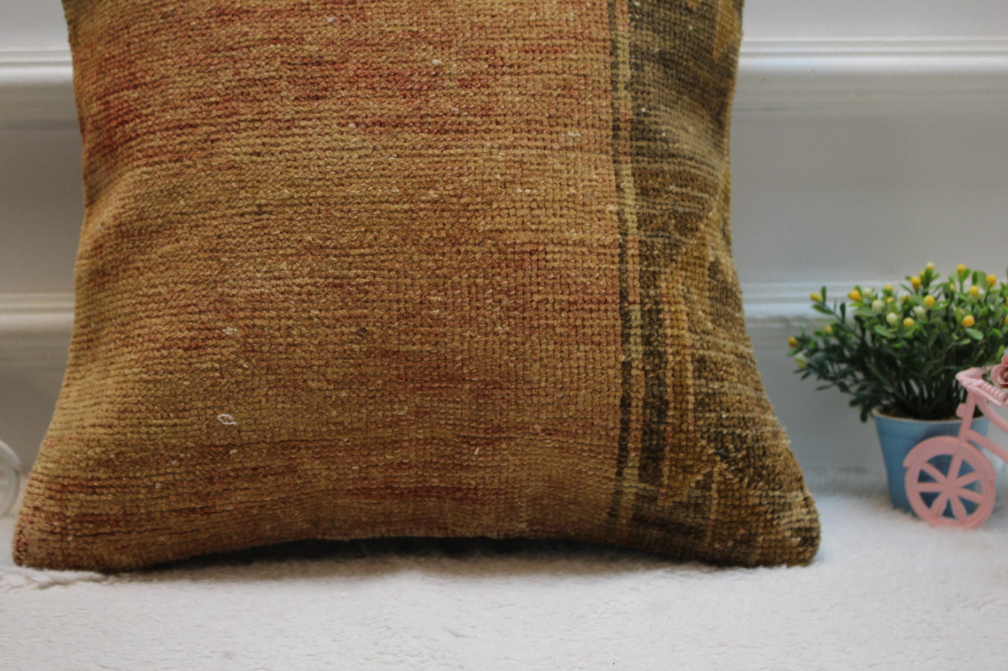 Handmade Kilim Pillow Cover: Upcycled Turkish Rug, Boho Decor (16x16 in)