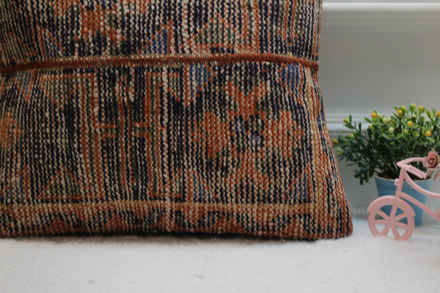Handmade Kilim Pillow Cover: Geometric Patchwork, Upcycled Woven Rug (16x16 inc)