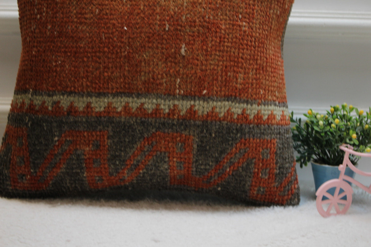 Handmade Kilim Pillow Cover: Upcycled Anatolian Rug, 16x16 Throw Pillow