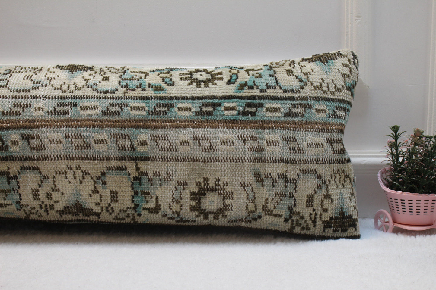 Handmade Kilim Lumbar Pillow Cover: Boho Woven Rug, 12x36 inch