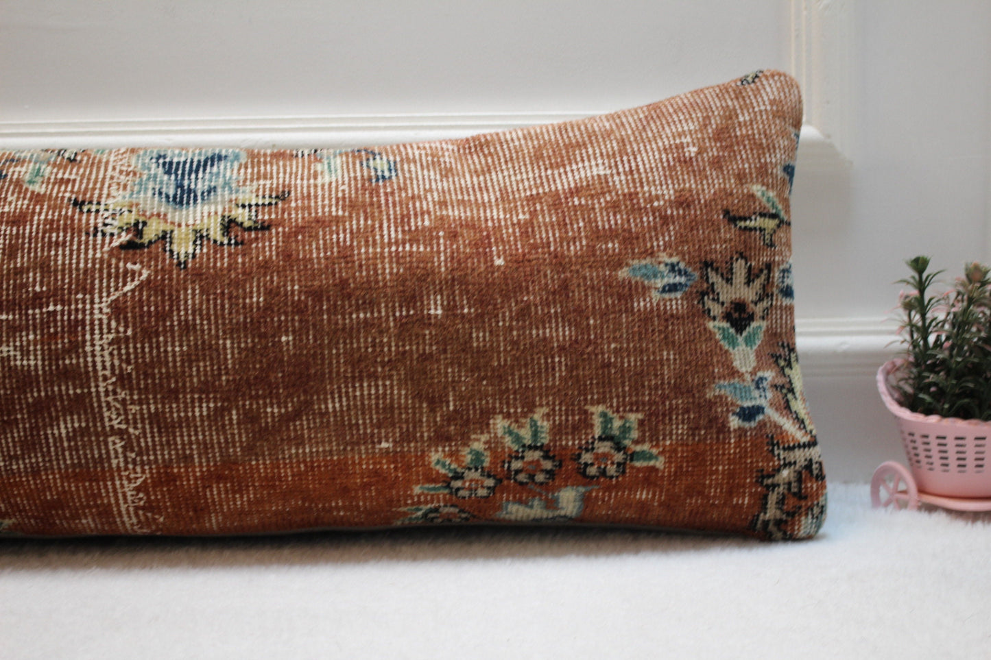 Vintage Turkish Rug Pillow Cover: Upcycled Wool Lumbar Pillow, 12x36