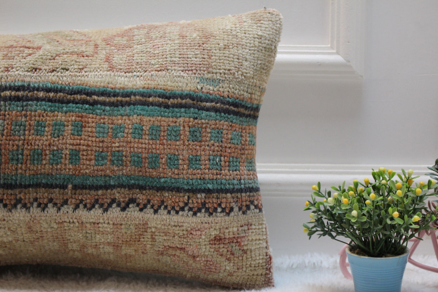 12x20 Lumbar Pillow Cover: Organic Wool Turkish Rug, Vintage Design