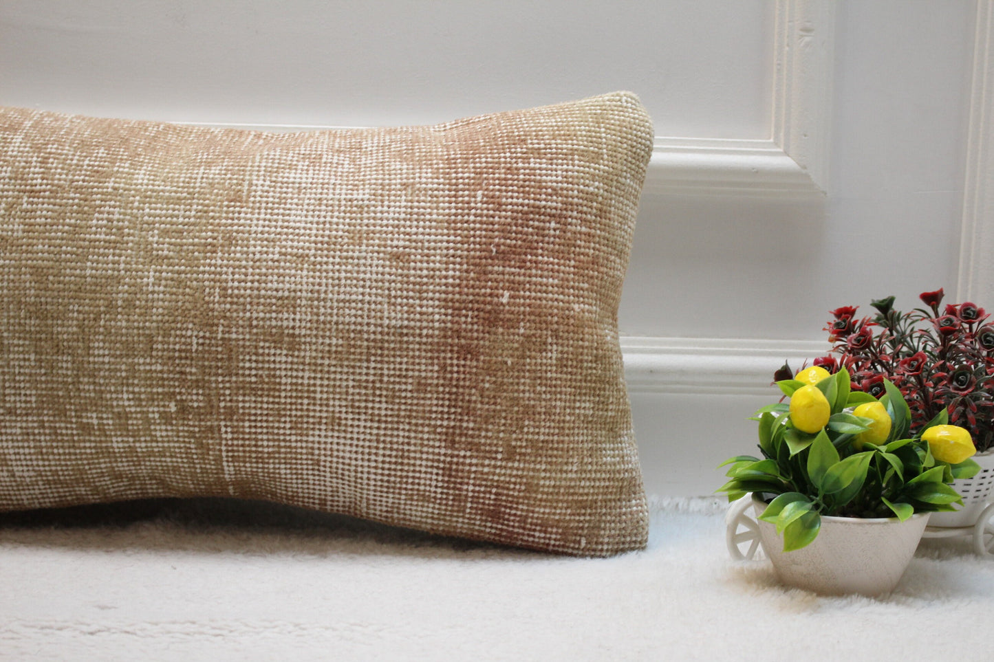 Vintage Turkish Rug Lumbar Pillow Cover: Handmade Anatolian Wool (12x24 in)