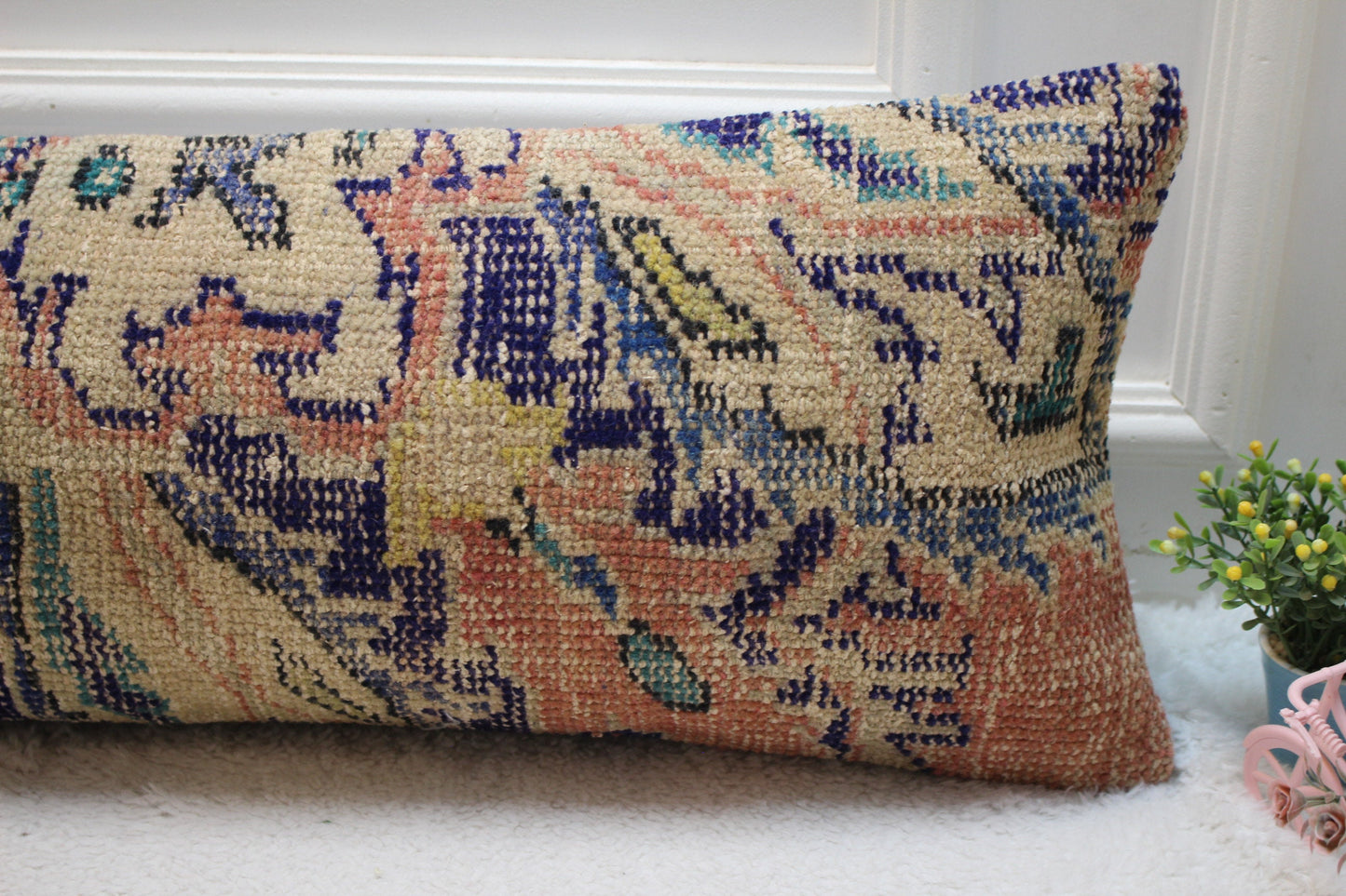 Floral Kilim Pillow Cover (12x36 in): Upcycled Woven Rug