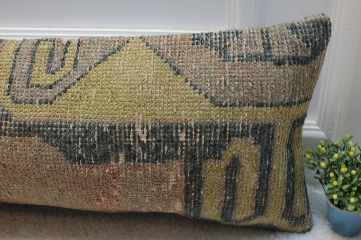 Handmade Kilim Pillow Cover: Upcycled Turkish Rug, 12x36 inch