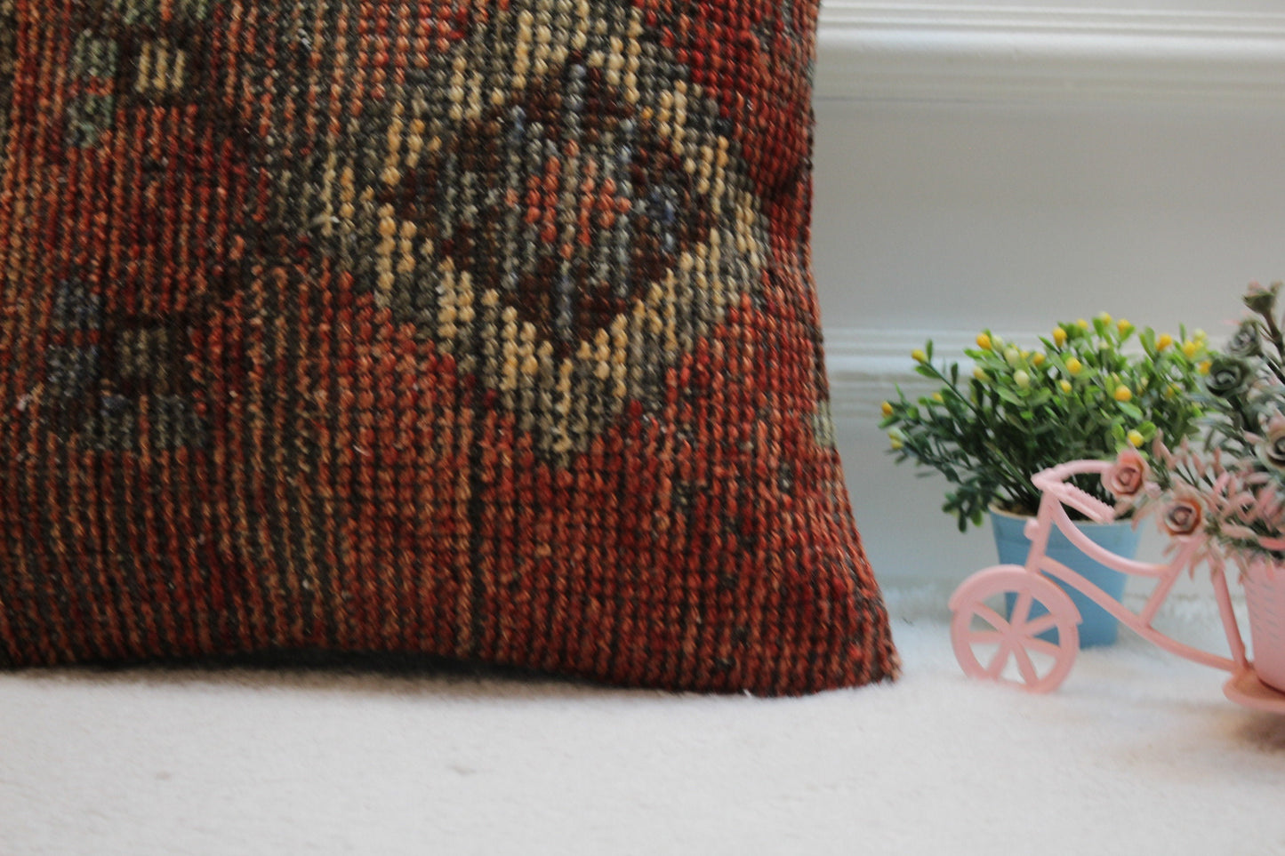 Red Vintage Turkish Rug Pillow Cover: 16x16 Organic Wool