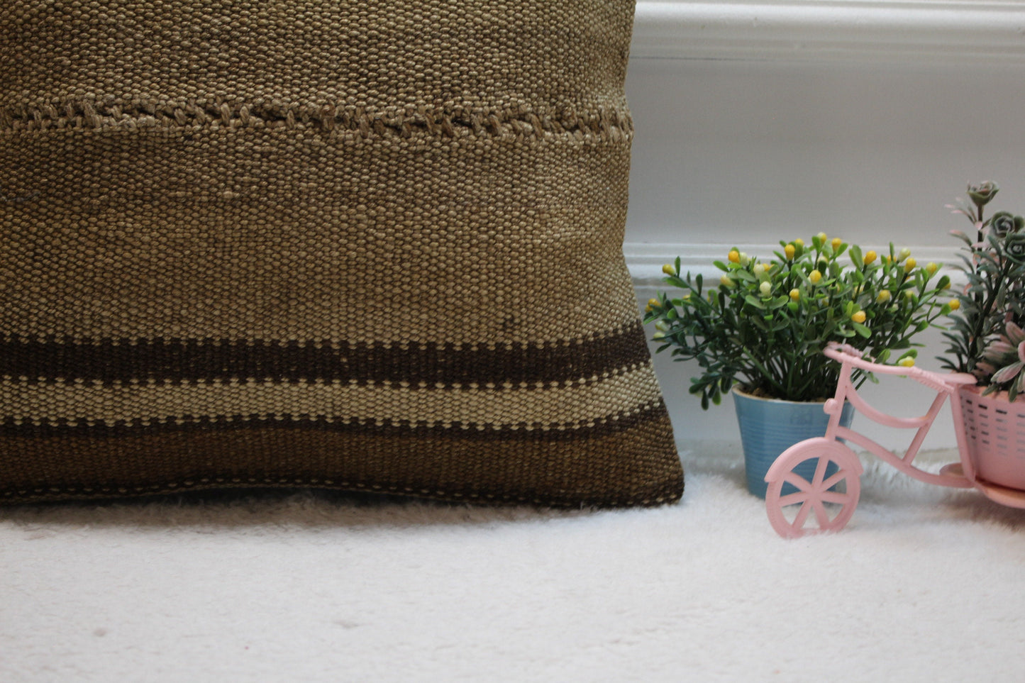 Vintage Brown Turkish Kilim Pillow Cover: Handwoven Wool, 16x16 Square