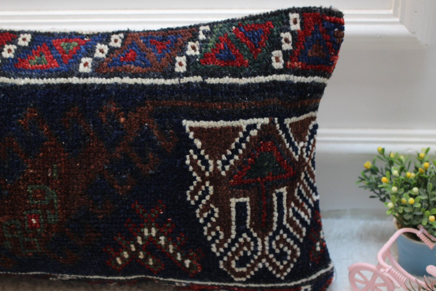 Handmade Turkish Rug Pillow Cover: Upcycled Kilim, Bohemian Decor (12x24 in)