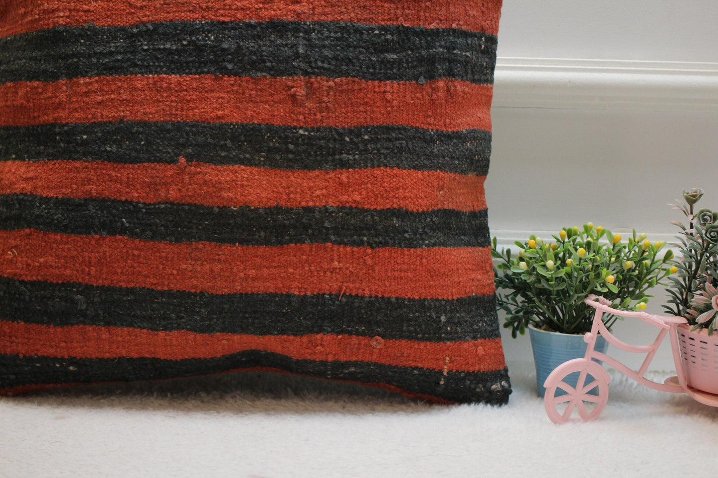 Striped Kilim Pillow Cover: Vintage Turkish Woven Wool, 16x16 inch