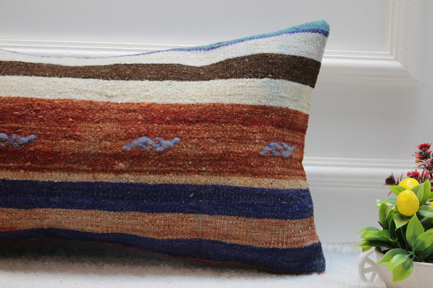 Striped Kilim Lumbar Pillow Cover: Organic Wool, 12x24 inch