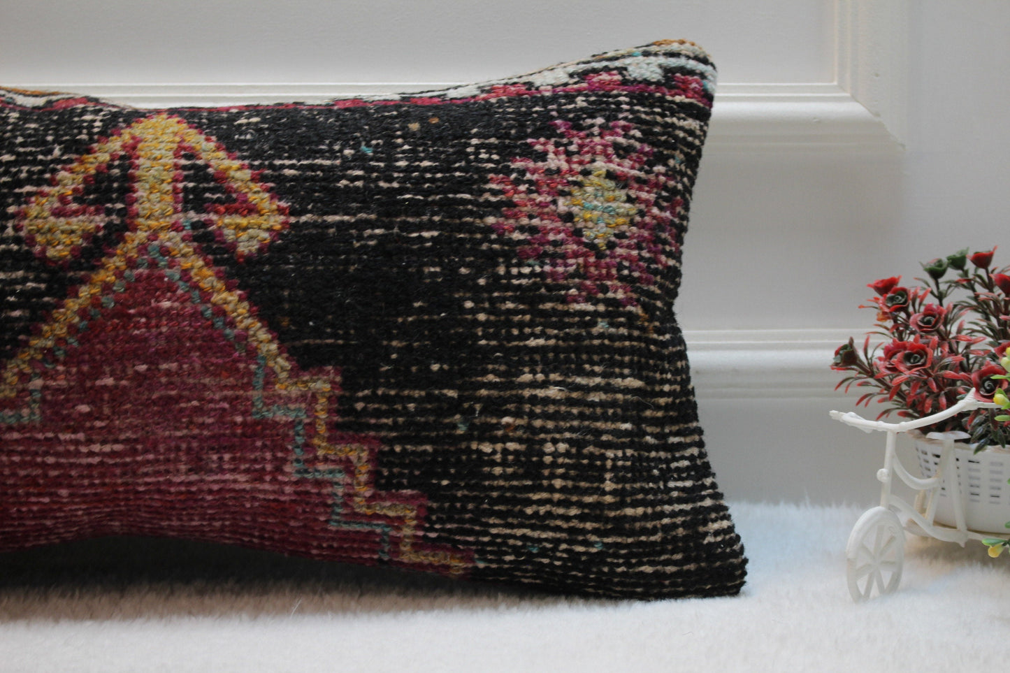 Handmade Kilim Pillow Cover: Turkish Woven Rug Pillow (12x24 inc)