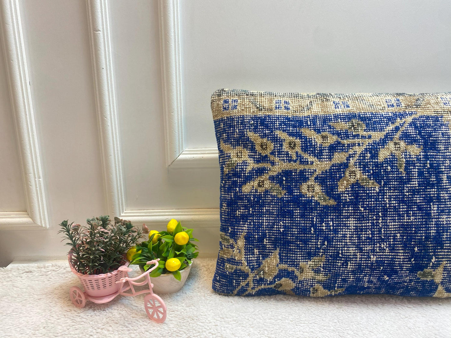 Blue Kilim Pillow Cover: Handmade Organic Wool Throw Pillow (16x24 inc)
