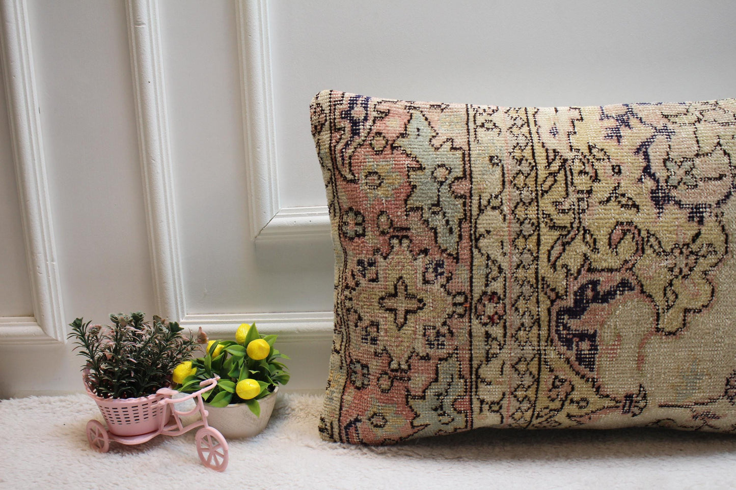 Vintage Turkish Rug Lumbar Pillow Cover: 16x24 Organic Wool Pillow Case