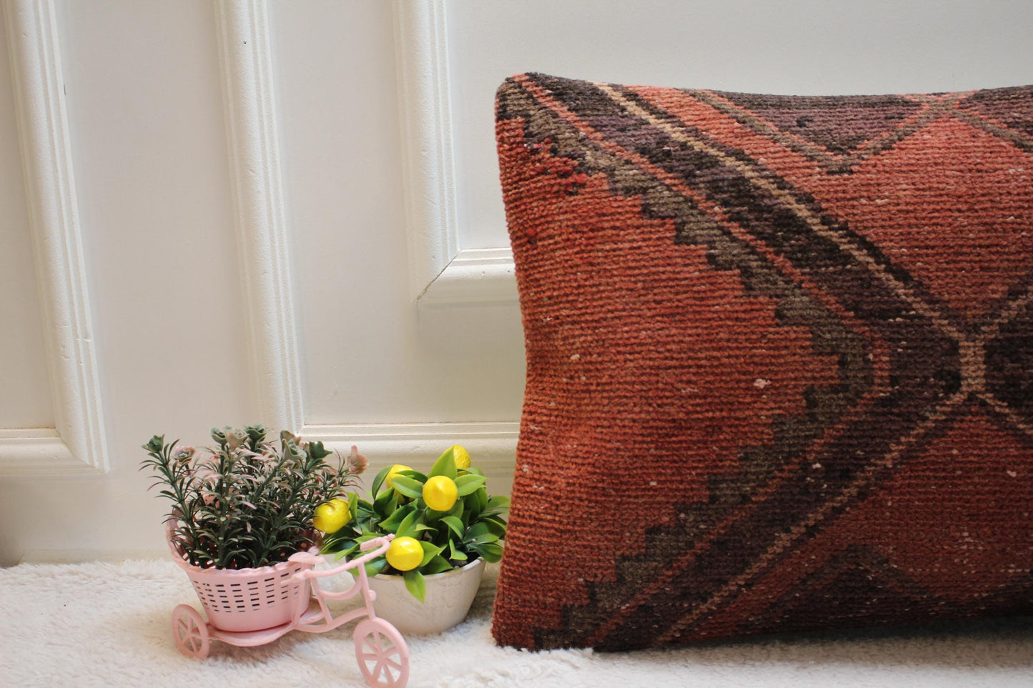 Handmade Kilim Lumbar Pillow Cover: Upcycled Turkish Wool Rug (16x24 inc)