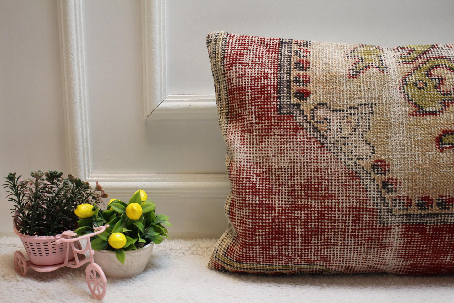 Handmade Turkish Rug Lumbar Pillow Cover: Faded Anatolian Kilim, 16x24 inch