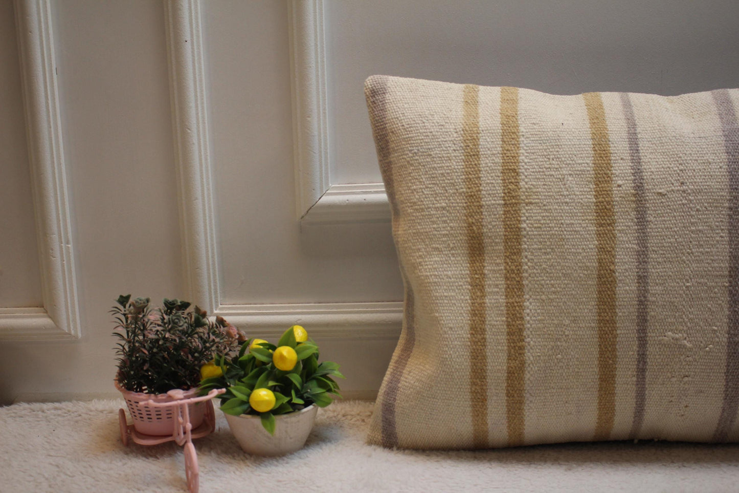 Handmade Kilim Lumbar Pillow Cover: Striped Woven Rug, 16x24 inch