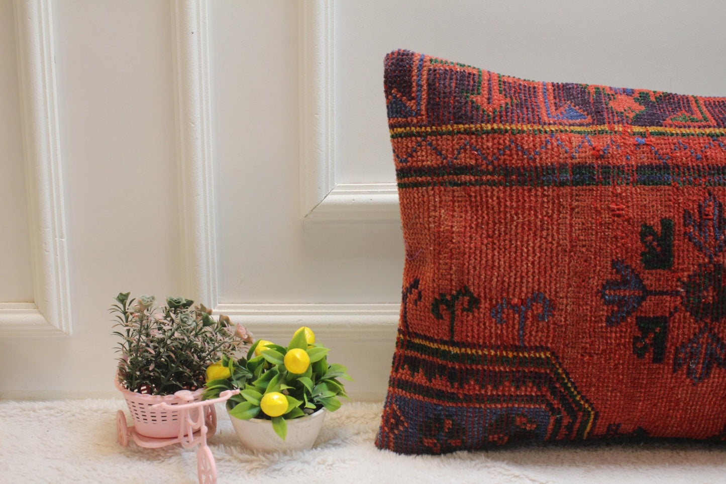Handmade Red Kilim Pillow Cover: Upcycled Woven Rug (16x24 inc)