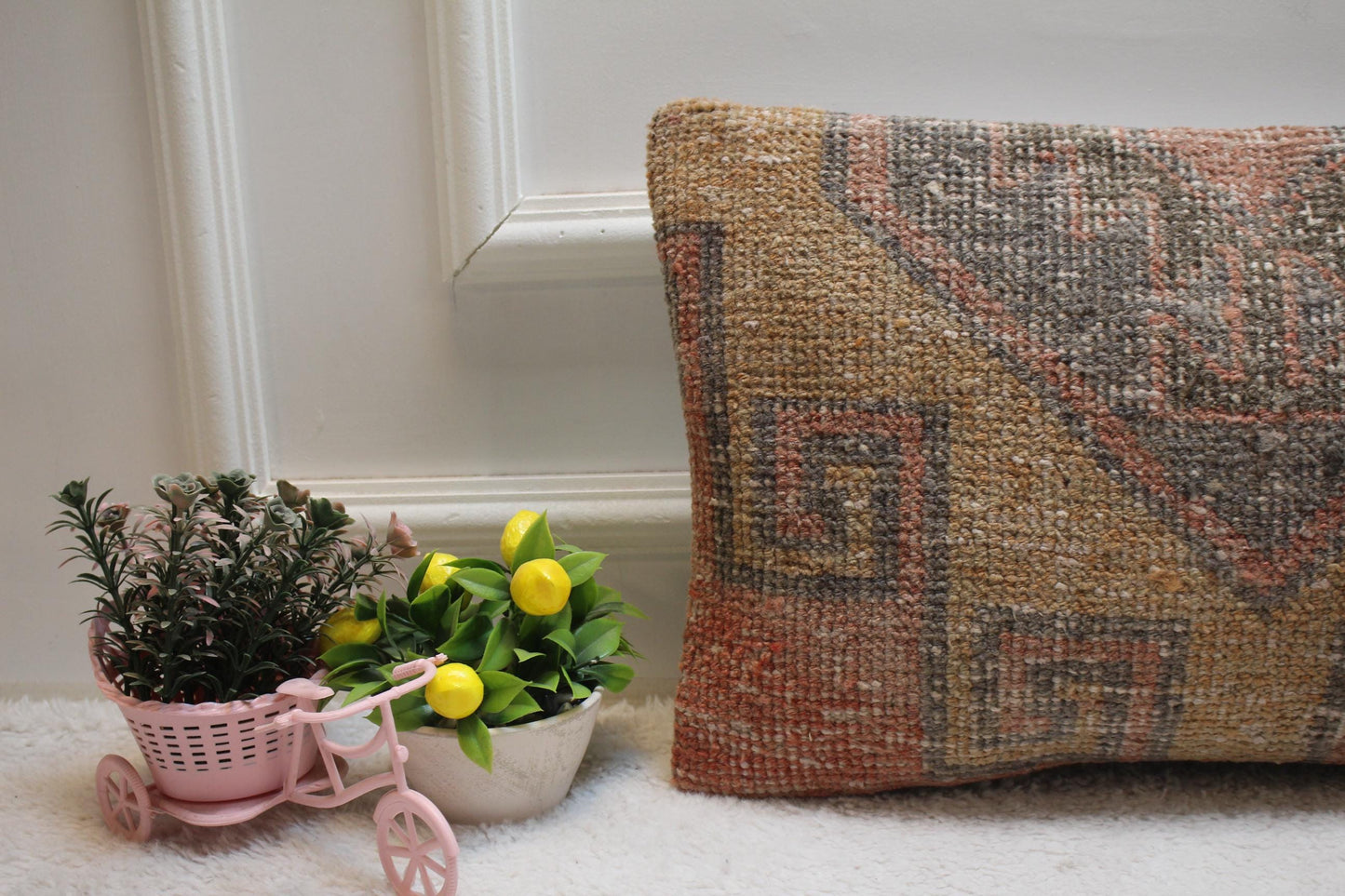 Handmade Lumbar Kilim Pillow Cover: Vintage Turkish Rug, 12x20 inch