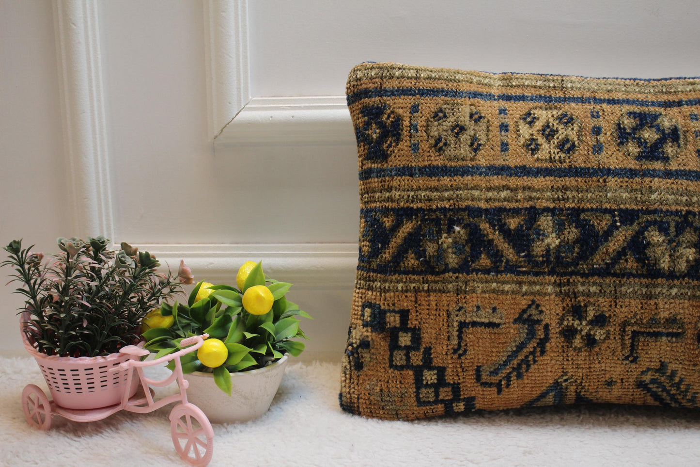 Handmade Kilim Lumbar Pillow Cover: Upcycled Rug Pillow, 12x20 inch