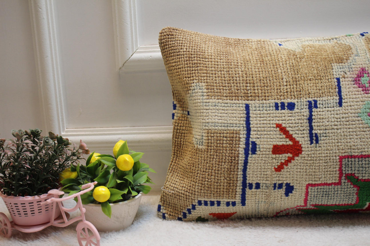 Handmade Kilim Pillow Cover: Upcycled Turkish Wool Rug, 12x20 inc