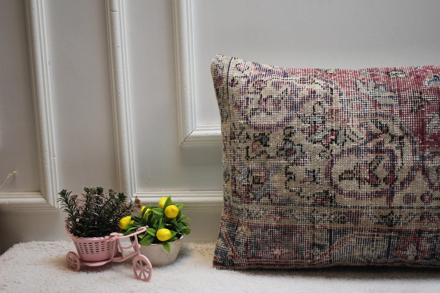 Handmade Kilim Lumbar Pillow Cover: Red Woven Rug, 16x24 inc