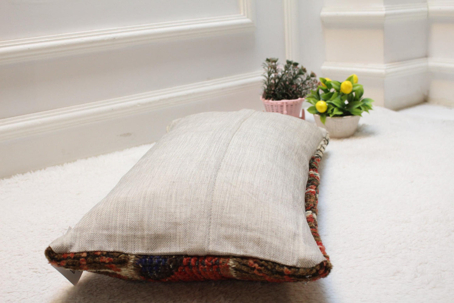 Handmade Red Kilim Lumbar Pillow Cover: Vintage Turkish Rug, 12x24 inch