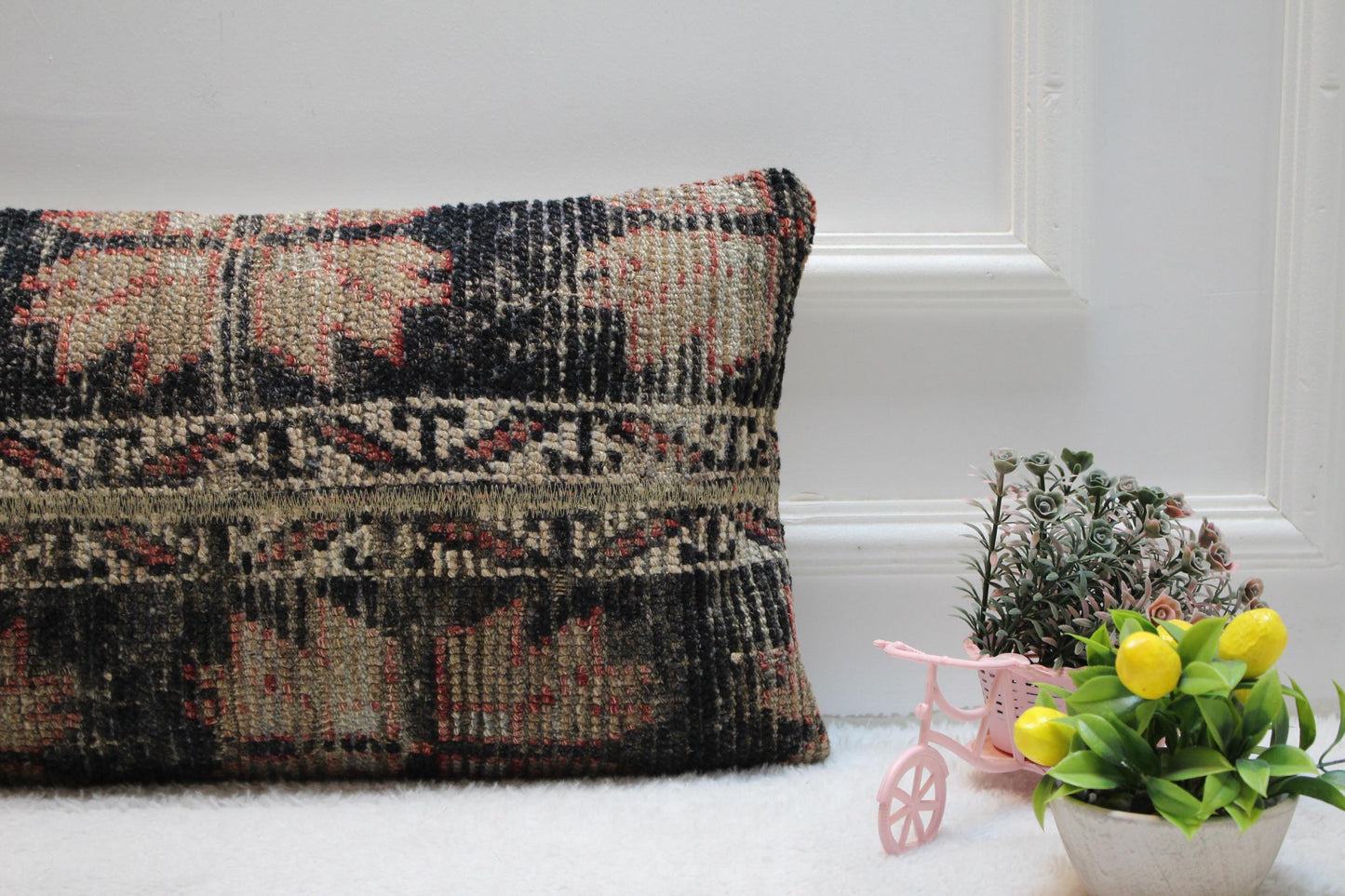 Handmade Kilim Lumbar Pillow Cover: Upcycled Woven Rug, 12x24 inc