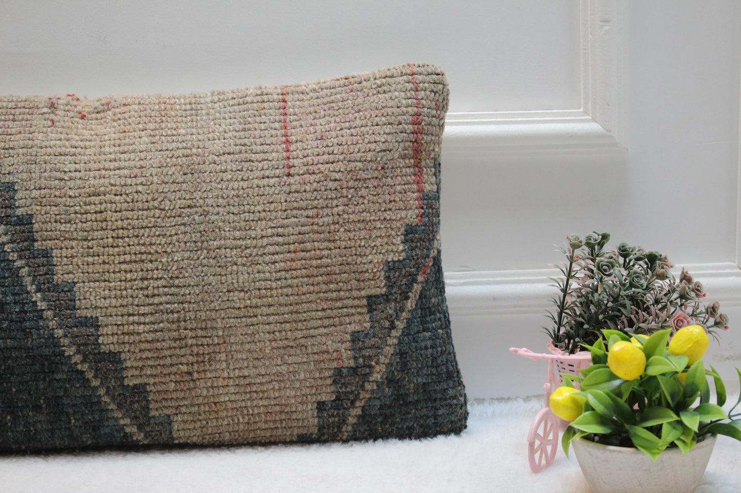 Handmade Kilim Lumbar Pillow Cover: Upcycled Woven Rug, Boho Decor (12x24 inch)