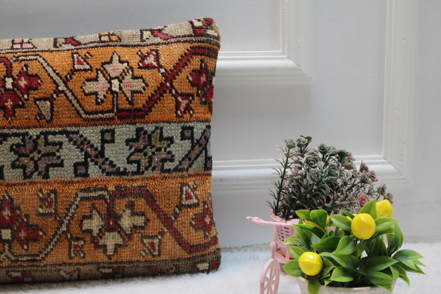 Handmade Turkish Rug Pillow Cover: Patchwork Boho Decor (12x24 in)