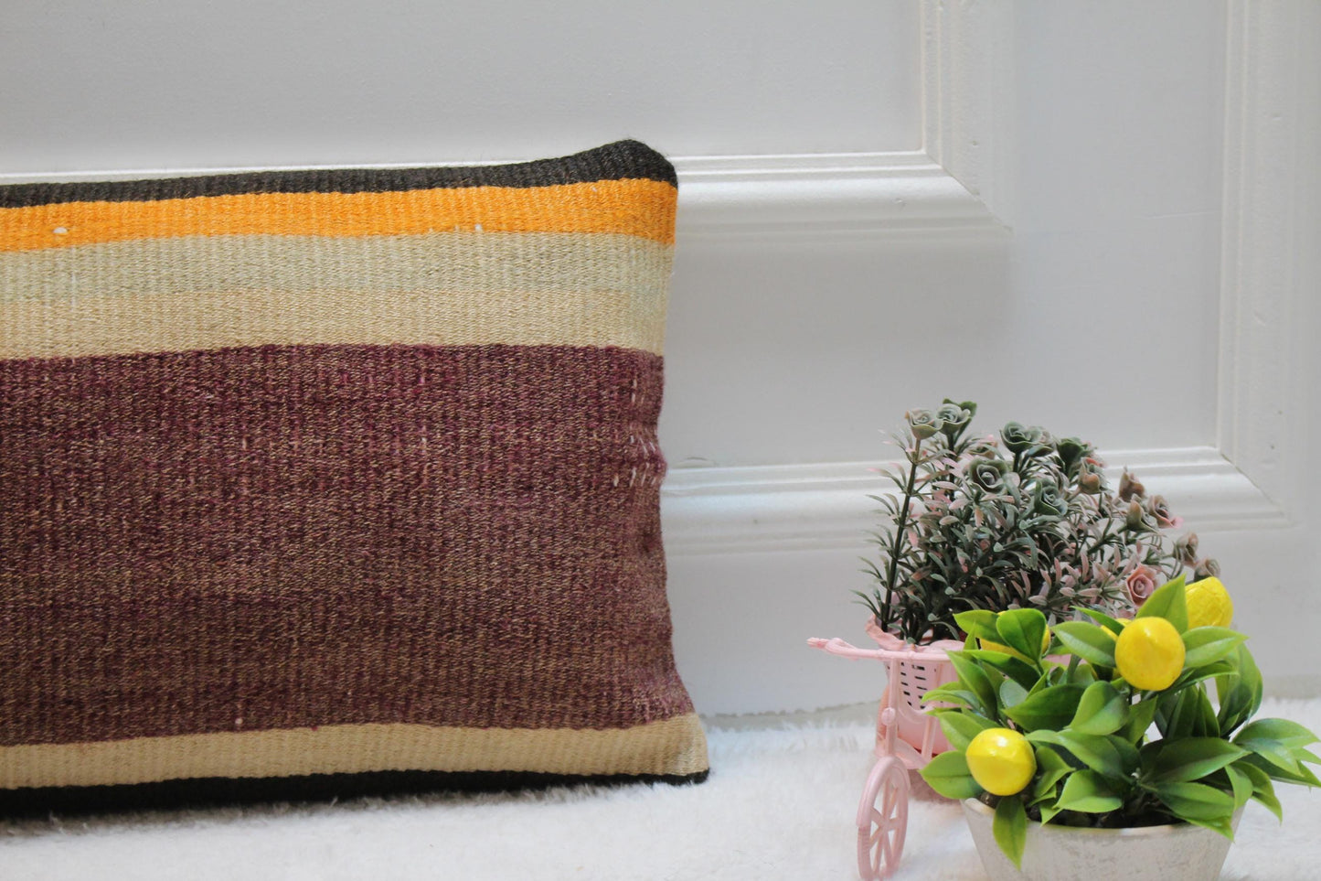 Vintage Kilim Pillow Cover: Organic Wool Boho Lumbar Pillow, 12x24