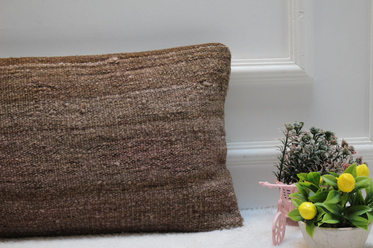 Handmade Brown Kilim Pillow Cover: Vintage Woven Wool, 12x24 inch