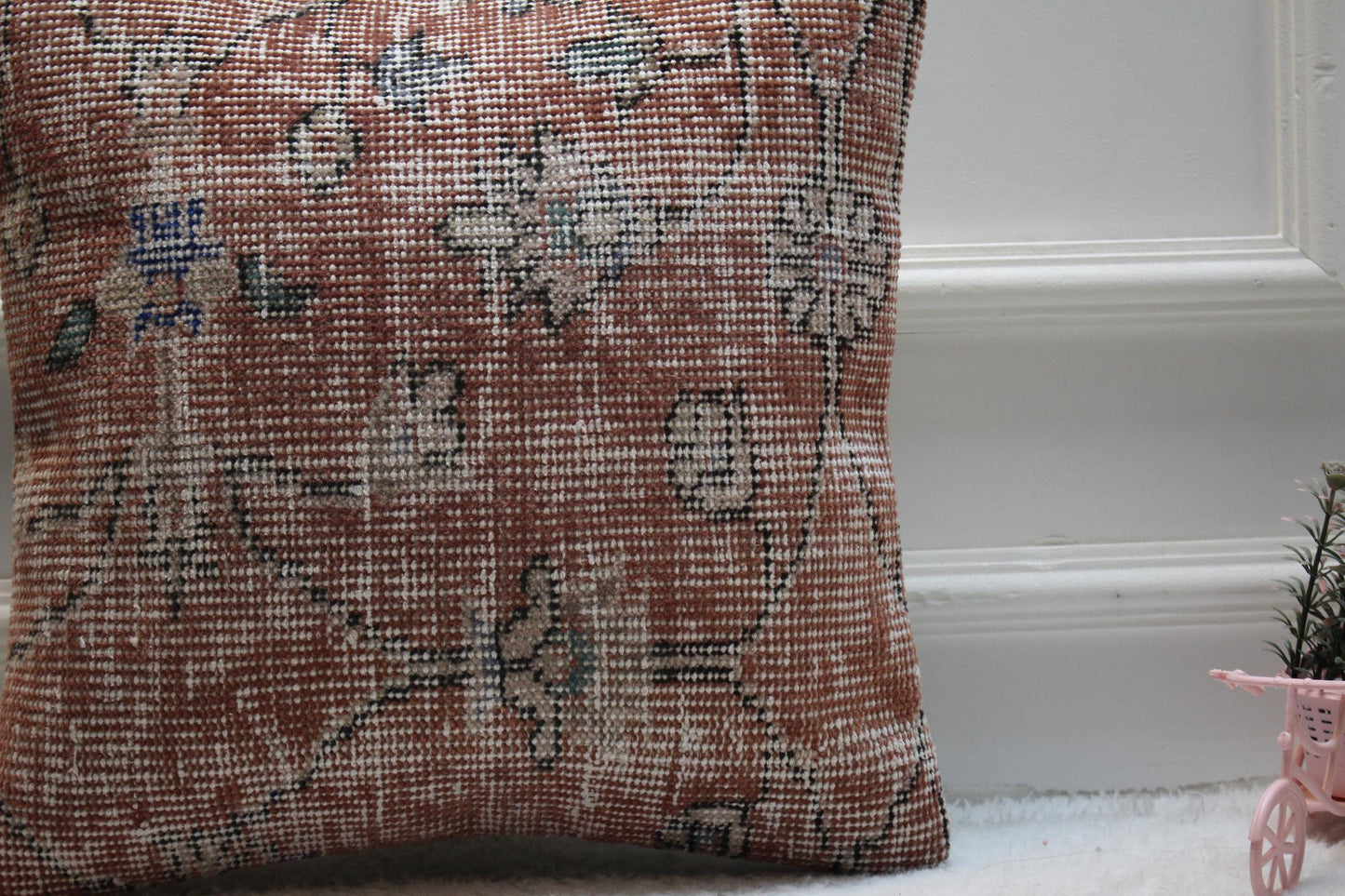 Red Vintage Turkish Rug Pillow Cover: 16x16 Boho Throw Pillow