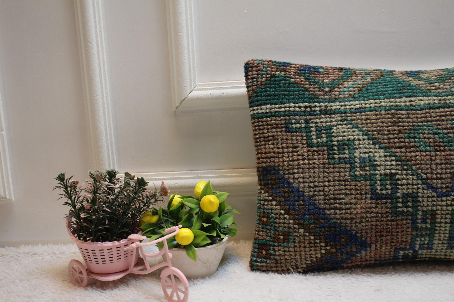 Handmade Kilim Lumbar Pillow Cover: Brown Woven Rug, 12x20 inc