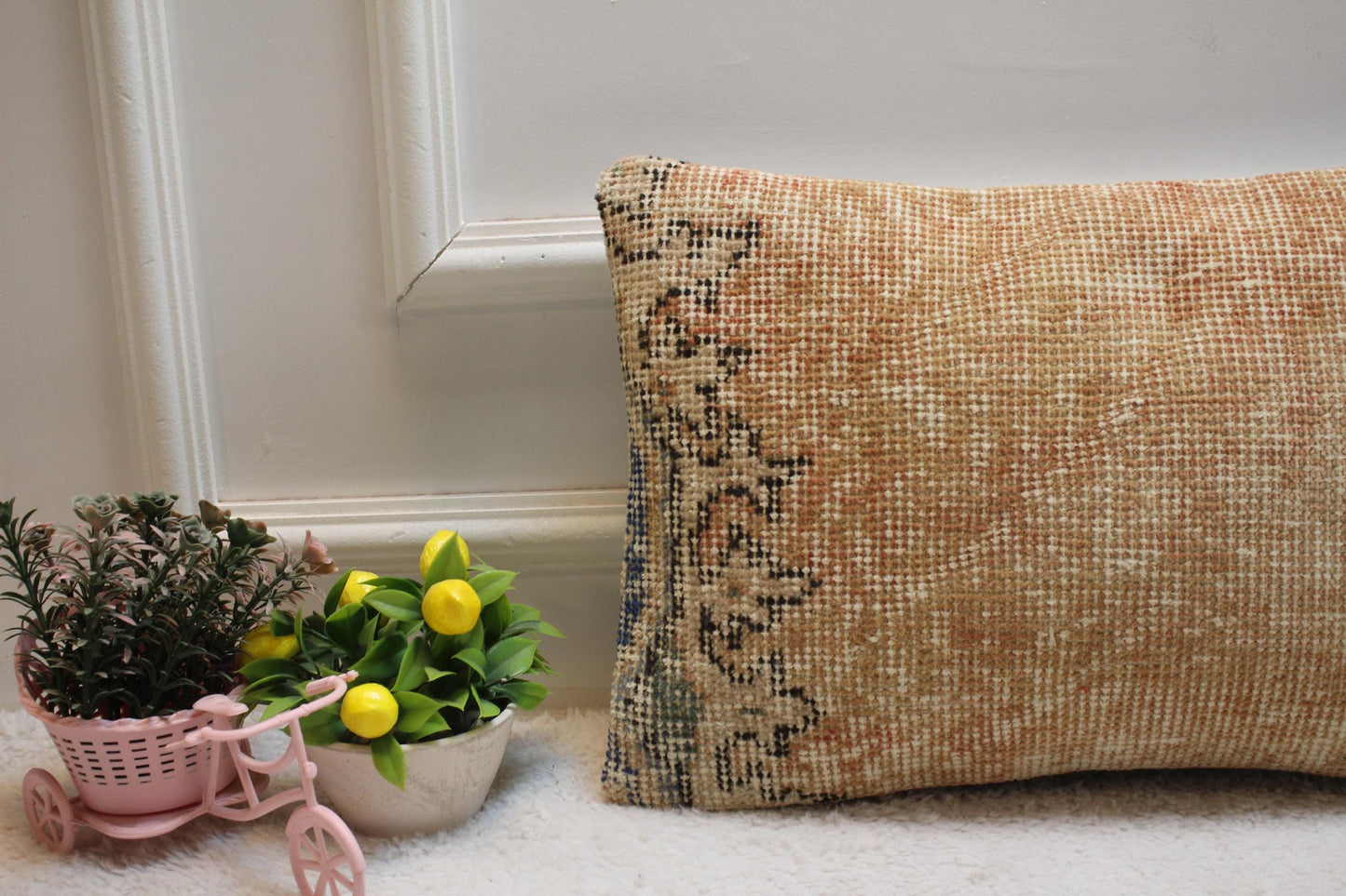 Orange Anatolian Pillow Cover: Vintage Wool Kilim Lumbar (12x20 in)