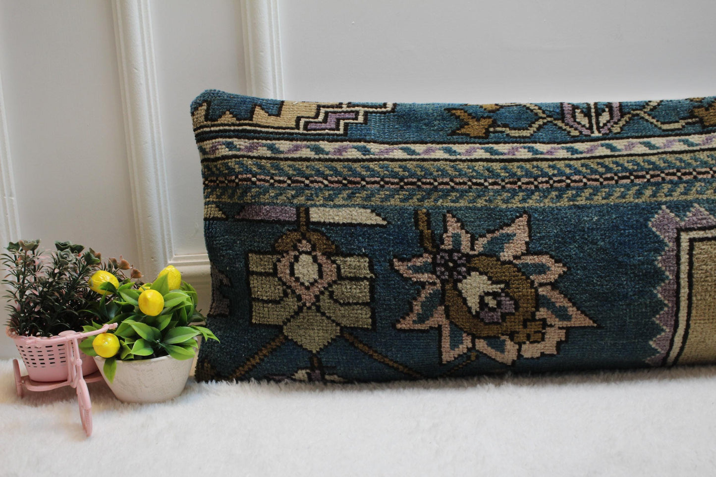 Handmade Kilim Lumbar Pillow Cover: Vintage Turkish Rug Design (12x36 in)
