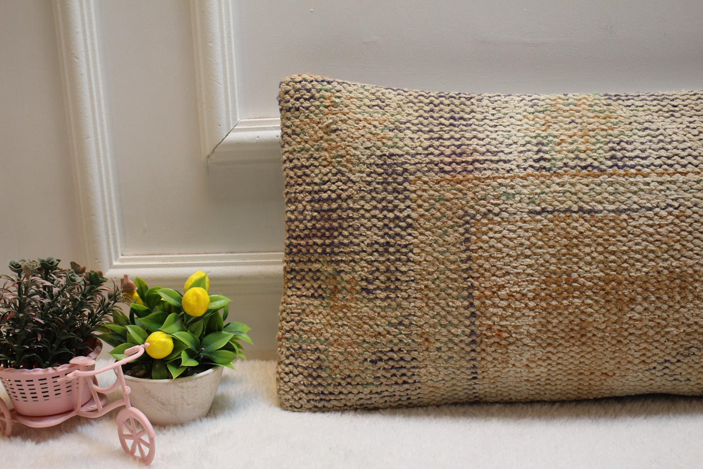 Handmade Anatolian Kilim Pillow Cover: Vintage Wool Lumbar Pillow (12X24 inc.)