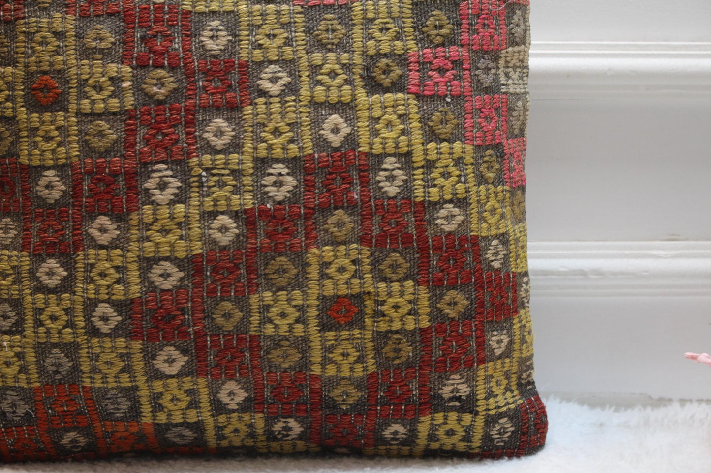 Handmade Kilim Pillow Cover: 16x16 Bohemian Woven Throw Pillow