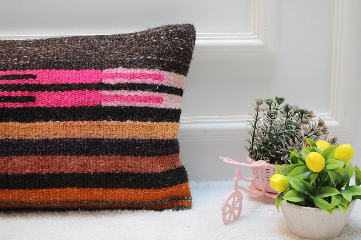 Handmade Kilim Lumbar Pillow Cover: Vintage Woven Rug, 12x24 inc
