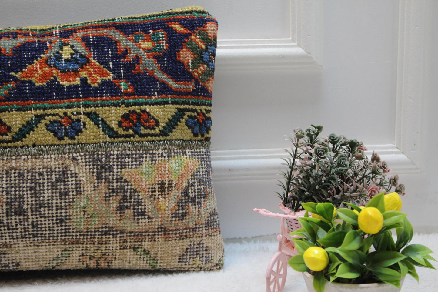 Handmade Kilim Lumbar Pillow Cover: Upcycled Woven Wool, Boho Patchwork (12x24 in)