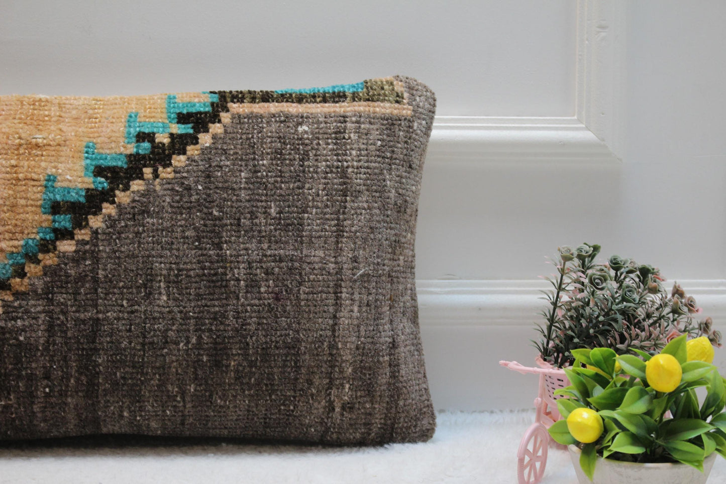 Handmade Turkish Kilim Pillow Cover: Upcycled Woven Rug, 12x24 inch