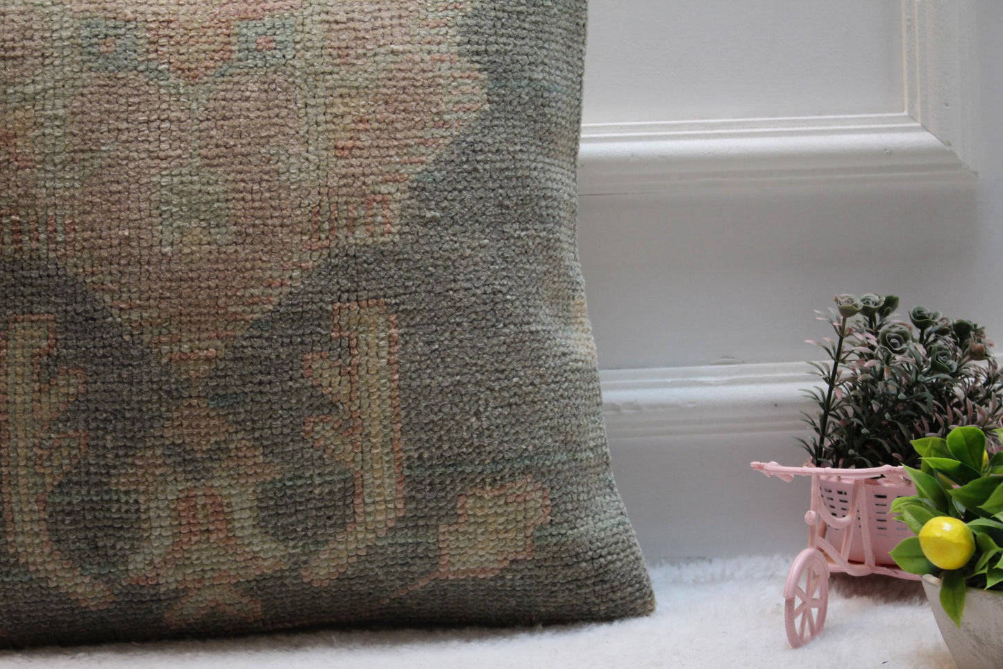 Handmade Turkish Rug Pillow Cover: Upcycled Wool, Bohemian Home Decor (16x16 inc)