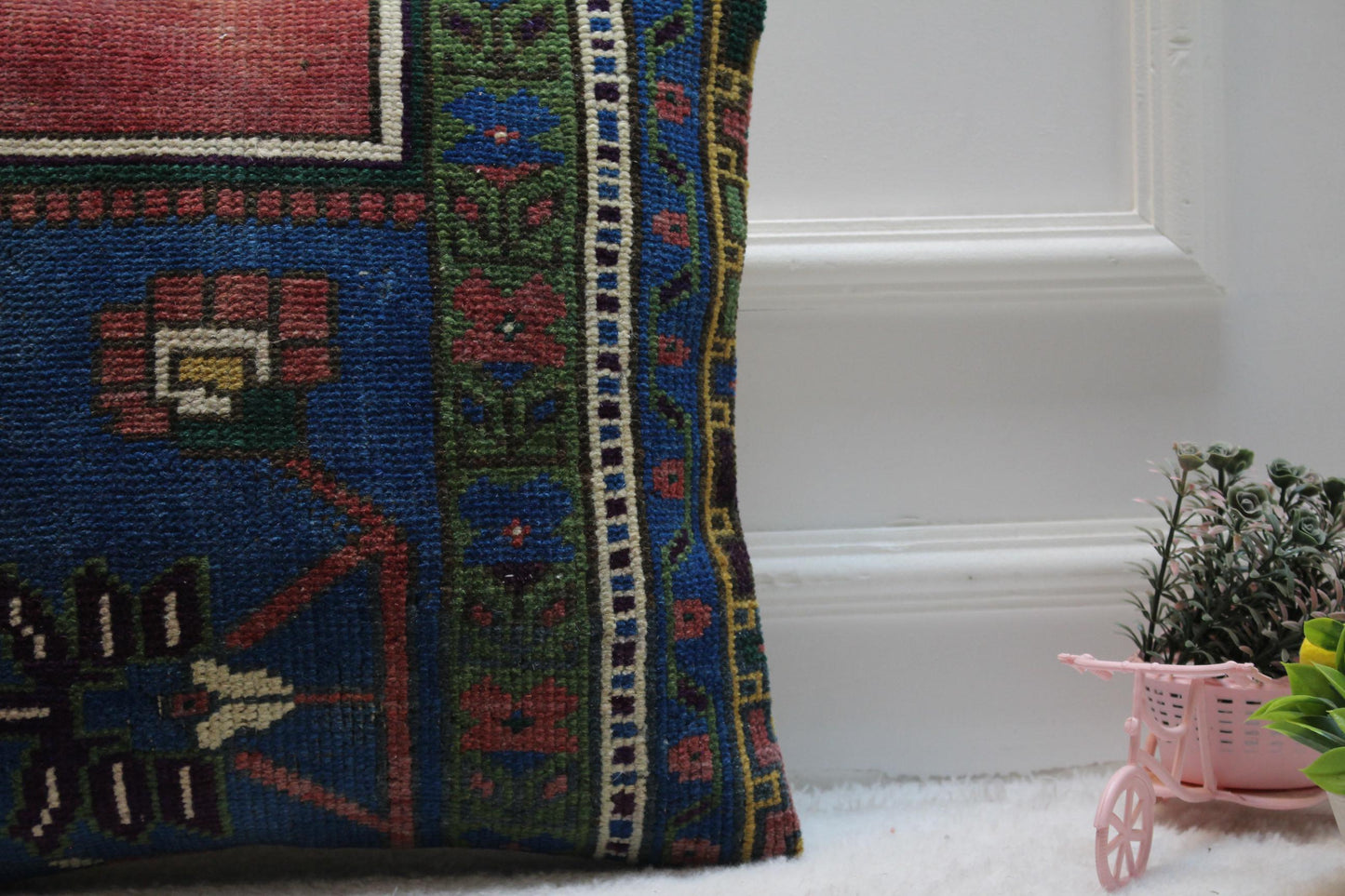 Handmade Kilim Pillow Cover: Upcycled Turkish Rug, Boho Design (16x16 inch)