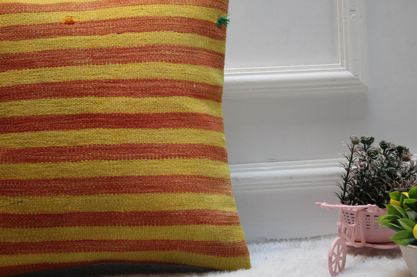 Handmade Striped Kilim Pillow Cover: Bohemian Decor (16x16 inch)