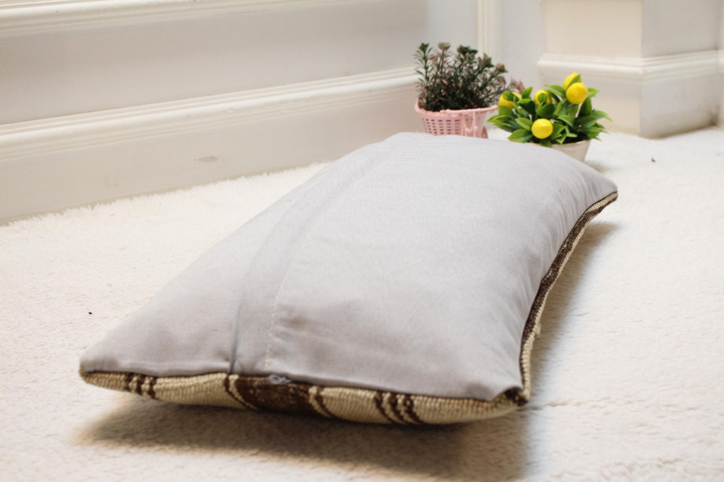 Striped Kilim Pillow Cover: Handmade Vintage Woven Rug, 12x24 inch