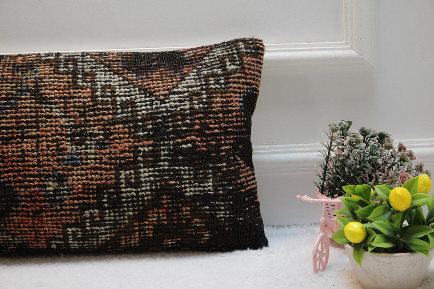 Handmade Turkish Rug Pillow Cover: Vintage Kilim Lumbar Pillow, 12x24