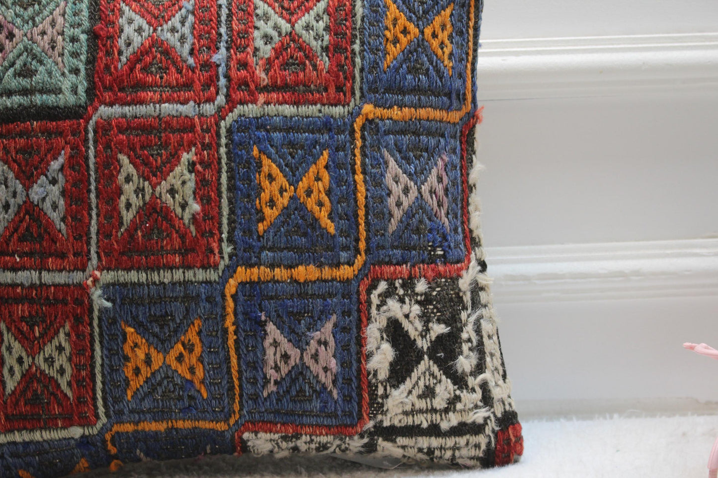 Rainbow Kilim Pillow Cover: 16x16 Square, Handmade Wool, Geometric Design