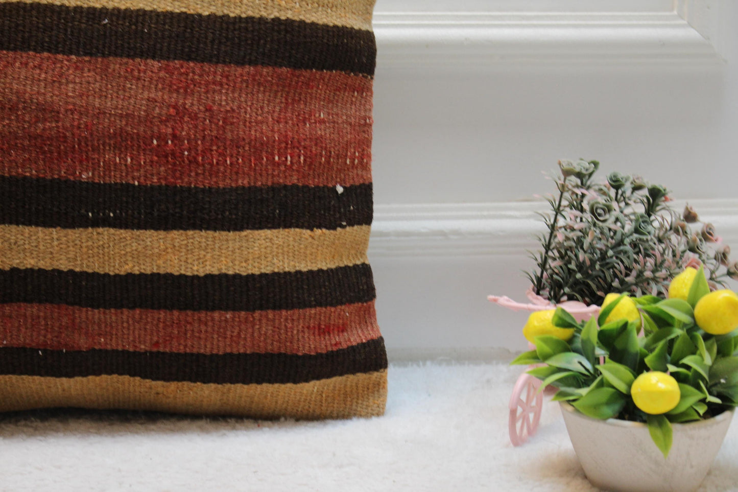 Striped Kilim Pillow Cover: Handmade Ethnic Home Decor (16x16 in)